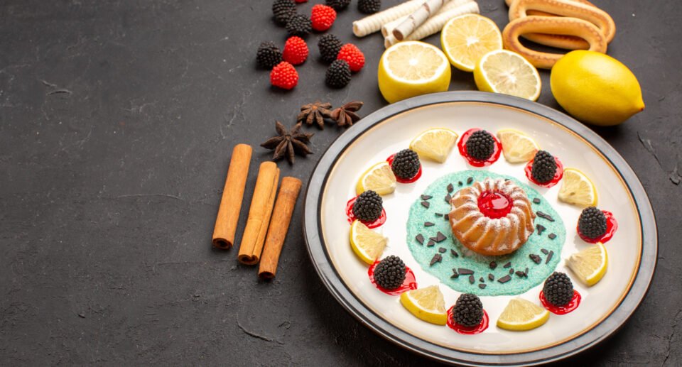 Strawberries, lemmons and fruits for diabetics displayed in plate