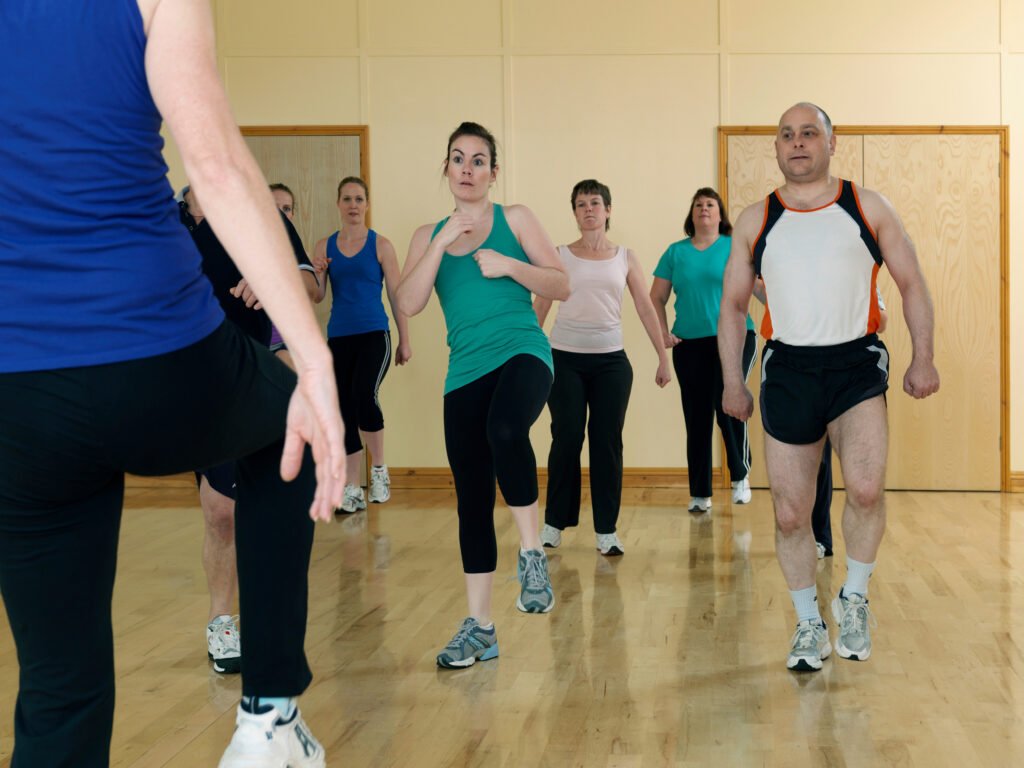 aerobic warming up exercise at gym