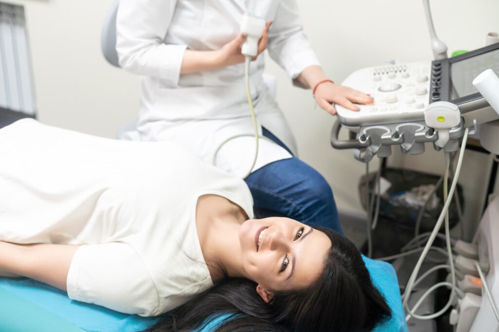 Ultrasound scanner in the hands of a doctor. Diagnostics of disease.